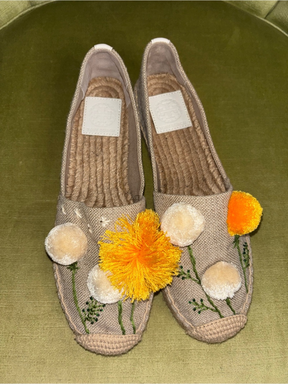 NIB Tory Burch Lily Platform Espadrille, Linen/Embroidery Natural $228 - Picture 8 of 10